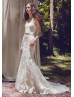 Strapless Ivory Lace Tulle Wedding Dress With Beaded Belt